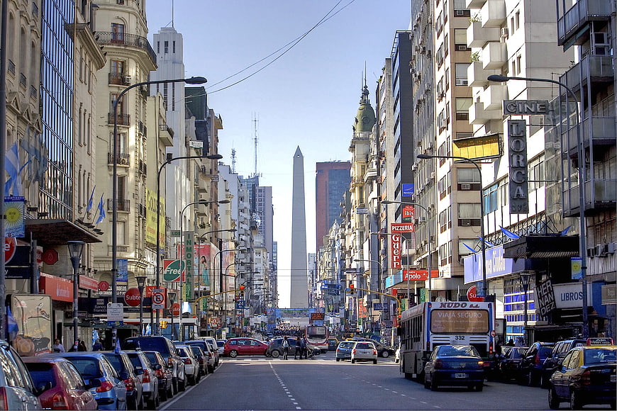 Buenos Aires Obelisk on Corrientes Avenue Cityscape
