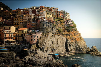 Colorful cliffside village overlooking the Mediterranean sea