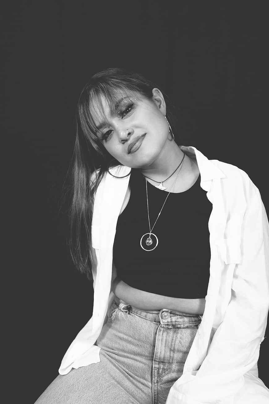 Stylish young woman in black and white portrait