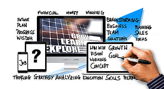 Business Strategy Concept With Handwriting On Digital Devices