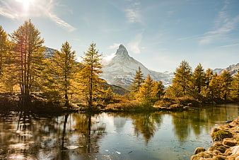 Matterhorn Reflection in Alpine Lake with Golden Autumn Trees