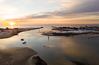 Serene Winter Sunset Over Coastal River Estuary