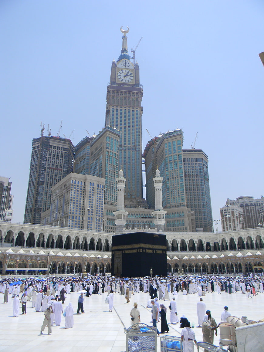 Kaaba and Abraj Al Bait Clock Tower in Mecca