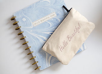Blue Marble Notebook and Canvas Pouch Flat Lay
