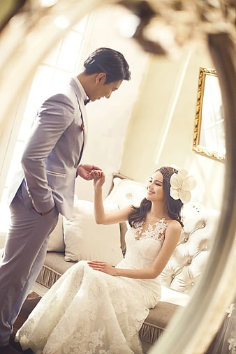 Romantic Bride and Groom Portrait in Elegant Interior
