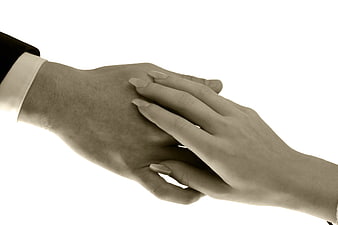 Close-up of a woman's hand gently resting on a man's hand