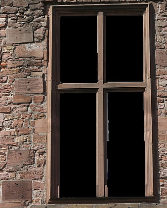 Old Stone Window Frame on Red Brick Wall
