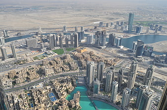 Aerial View of Dubai Marina Skyscrapers and Waterfront