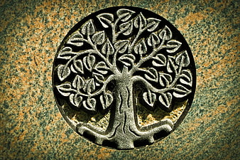 Carved Tree of Life Symbol on Granite Tombstone