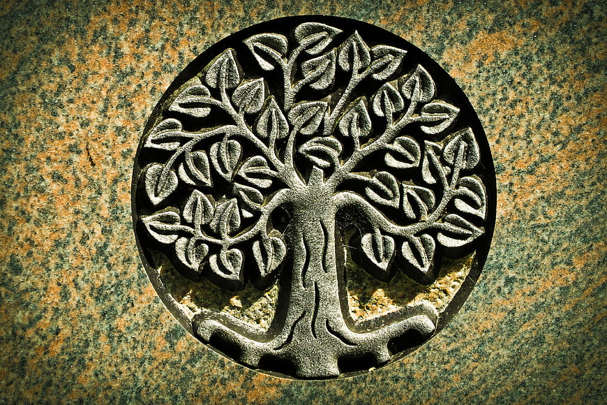 Carved Tree of Life Symbol on Granite Tombstone