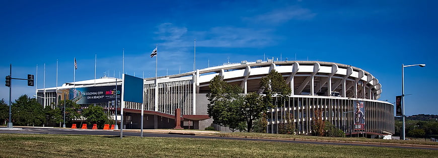 Wide angle view of modern white stadium architecture