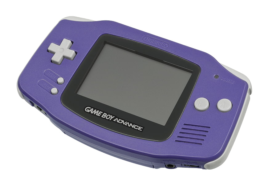 Purple Nintendo Game Boy Advance handheld console on white background