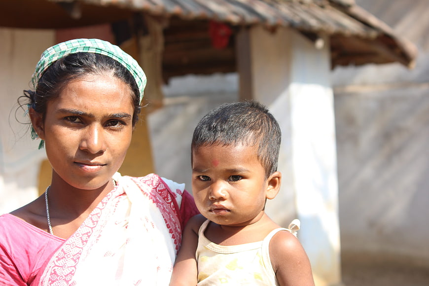 Portrait of Indian Mother and Toddler Child Outdoors