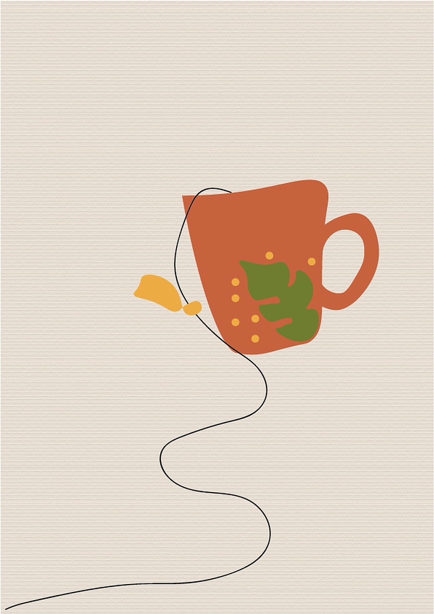 Minimalist Illustration of a Teacup with Tea Bag String