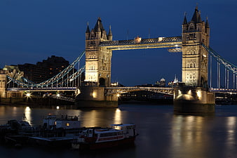 Illuminated Tower Bridge London Night River Thames Boats