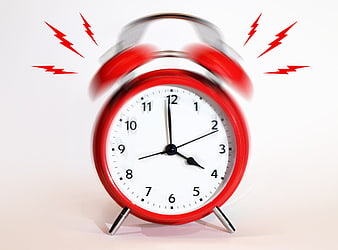 Red Alarm Clock Ringing with Motion Blur and Lightning Bolts