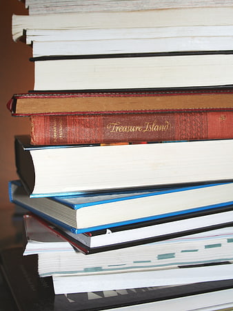 Stack of Books with Treasure Island Hardcover