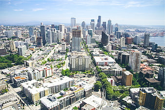 Aerial View of Seattle Skyline and Urban Architecture