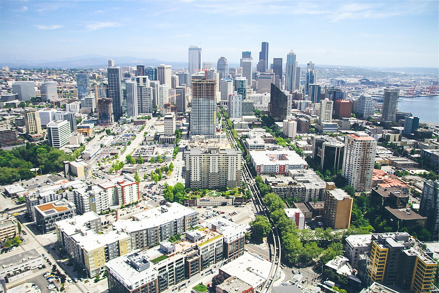 Aerial View of Seattle Skyline and Urban Architecture