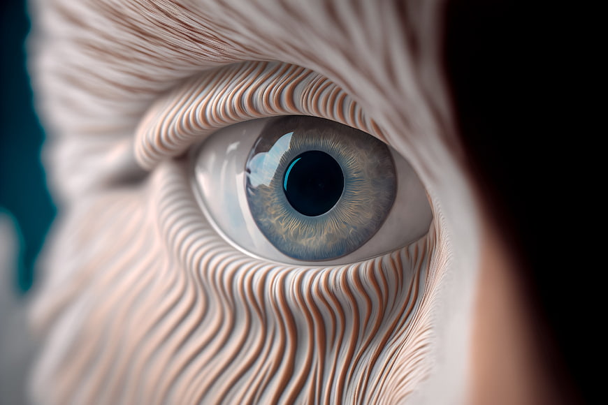 Abstract 3D Render of Human Eye with Rhythmic Skin Texture