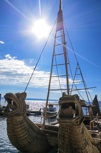 Traditional Totora Reed Boats on Lake Titicaca