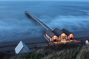 Long Exposure Sea Piers Pavilion at Dusk