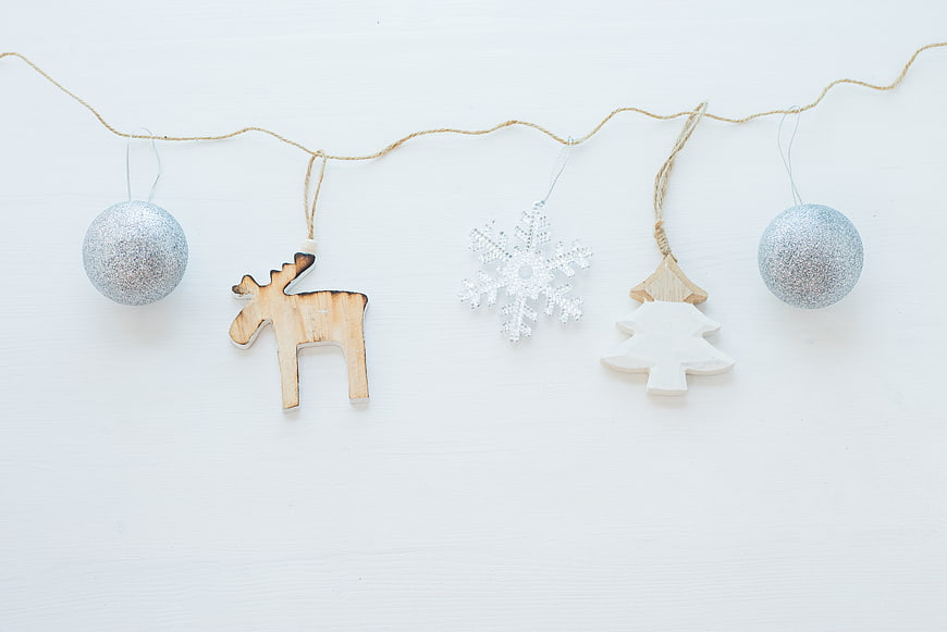 Minimalist Christmas Ornaments on White Background