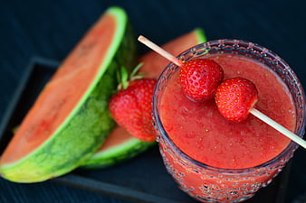 Fresh Strawberry Watermelon Smoothie with Garnish