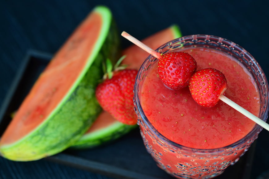 Fresh Strawberry Watermelon Smoothie with Garnish