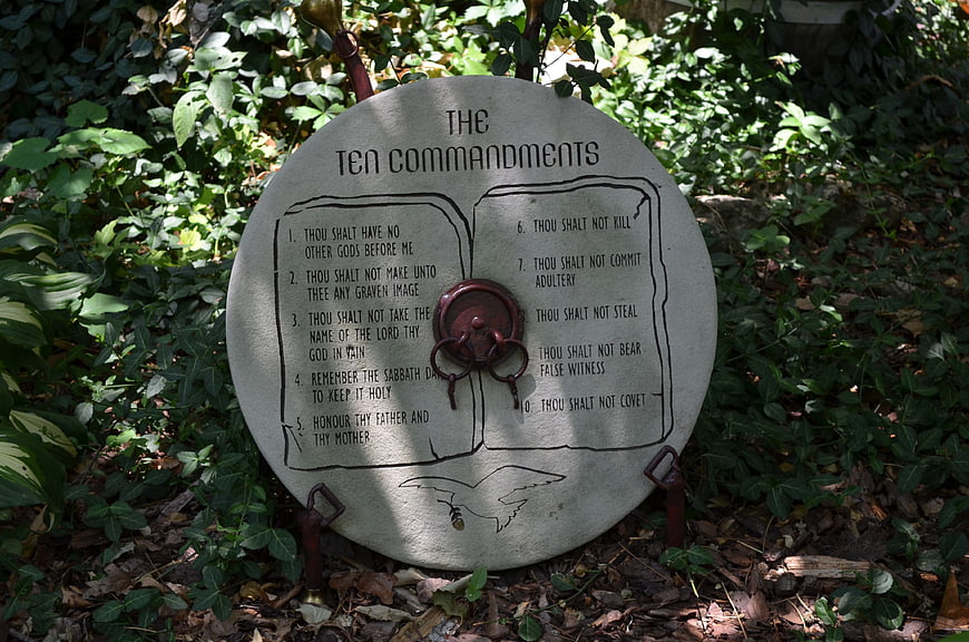 Stone Tablet of the Ten Commandments in Garden