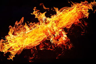 Fiery Phoenix Bird Rising from Flames Digital Art