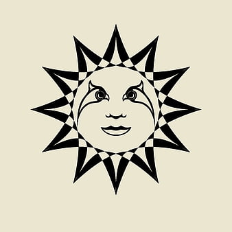 Stylized Sun Face Illustration with Geometric Rays