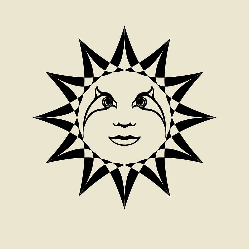 Stylized Sun Face Illustration with Geometric Rays