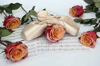 Ballet Shoes And Roses On Sheet Music