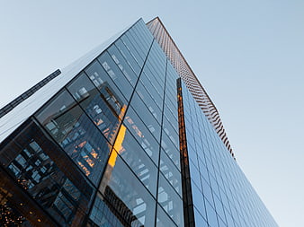 Low Angle View of Modern Glass Office Building Facade