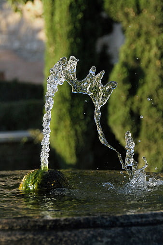 Dynamic Water Splash from Garden Fountain Jet