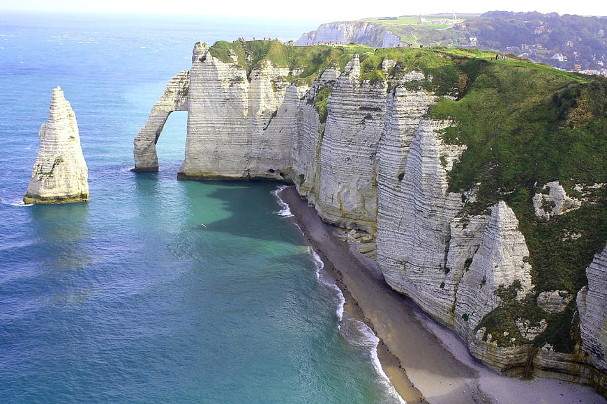 Aerial View of Etretat White Cliffs and Natural Arch