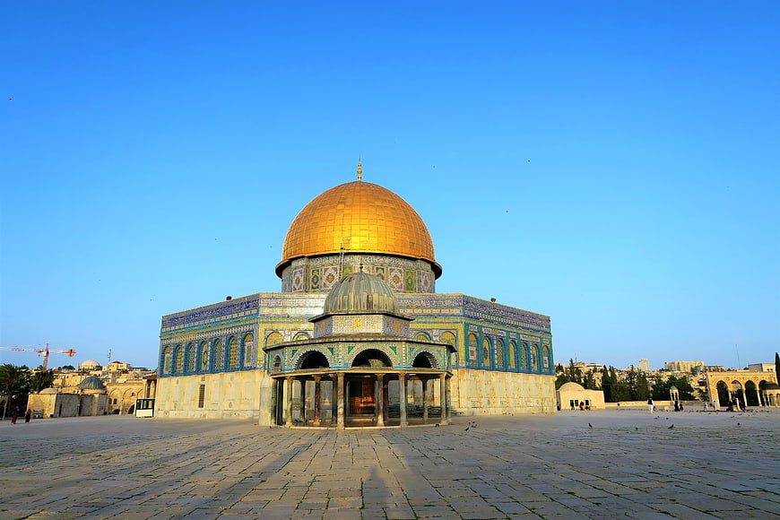 Dome of the Rock in Jerusalem with Golden Dome and Blue Sky