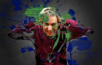 Distressed man holding head with anxiety text overlay