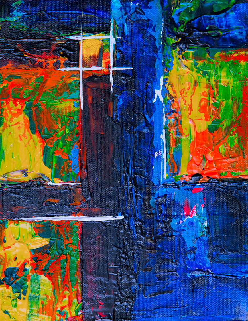 Vibrant Abstract Oil Painting with Thick Blue and Orange Brushstrokes