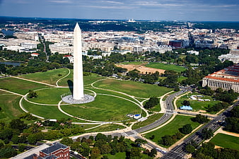 Aerial View of Washington Monument and National Mall in Washington DC