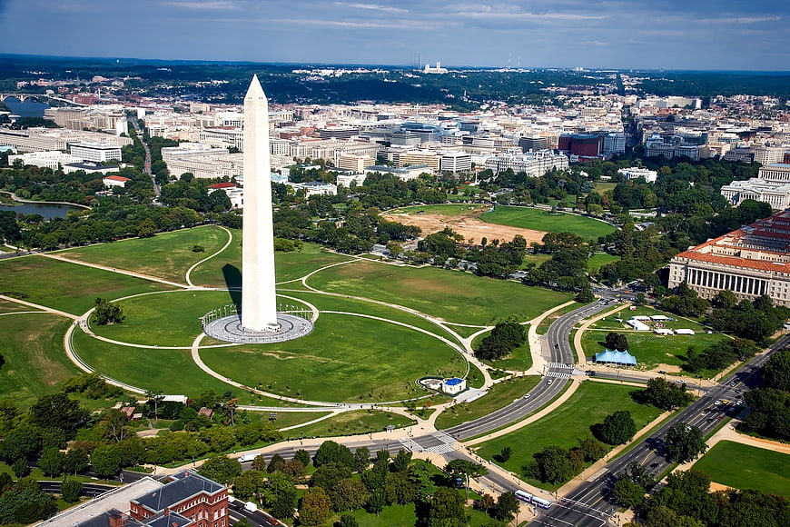 Aerial View of Washington Monument and National Mall in Washington DC