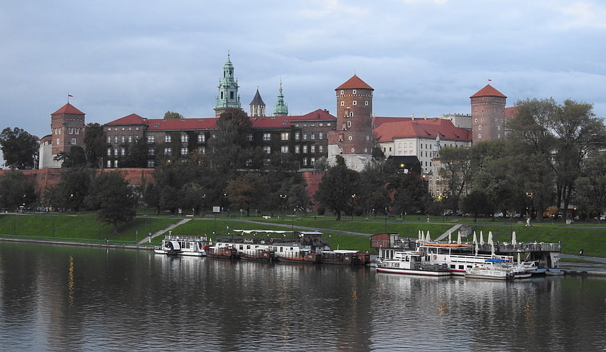 Wawel Castle and Cathedral skyline on the Vistula River in Krakow, Poland