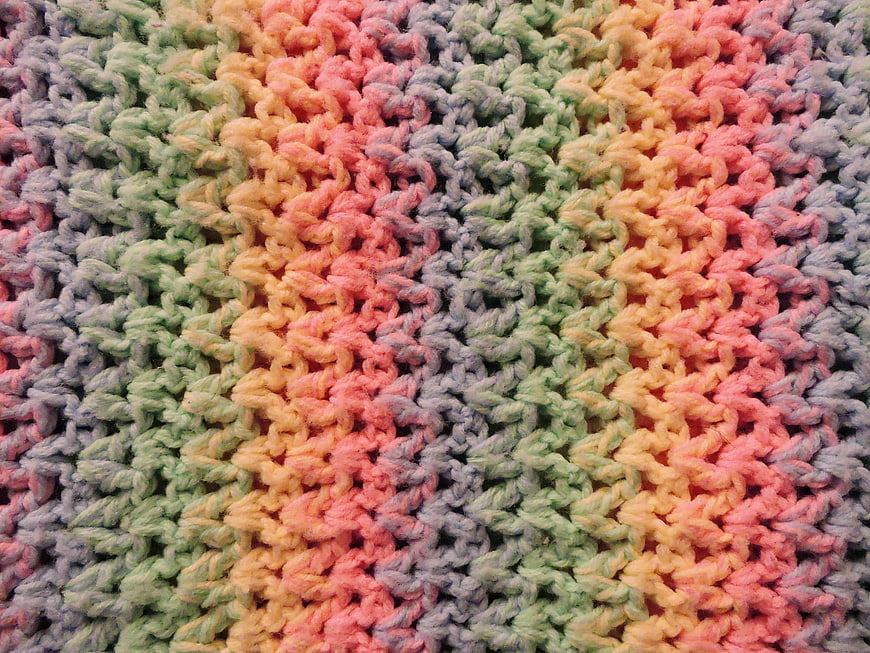 Colorful Rainbow Crochet Pattern Textile Close-Up