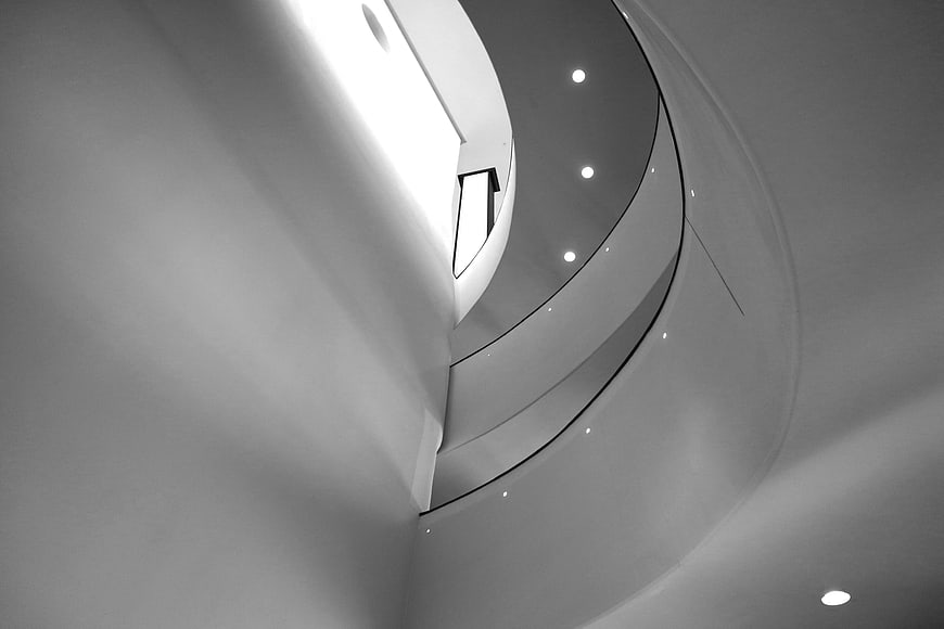 Abstract black and white modern curved architecture interior