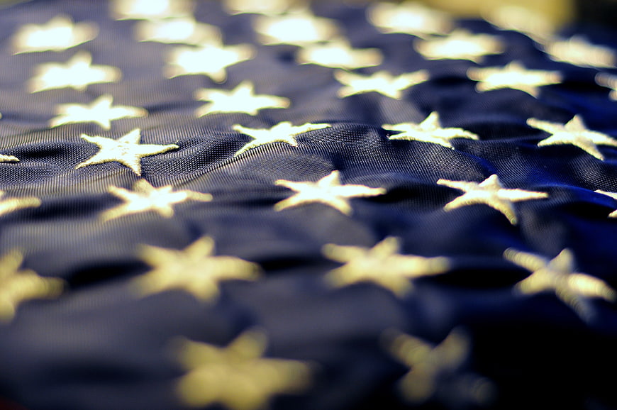 Close-up of American Flag Stars on Blue Fabric