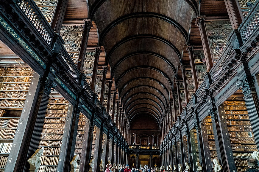 Long Perspective of Trinity College Library Reading Room in Dublin