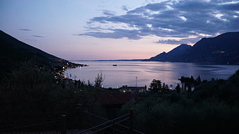 Serene Lake Garda Twilight Landscape with Mountains