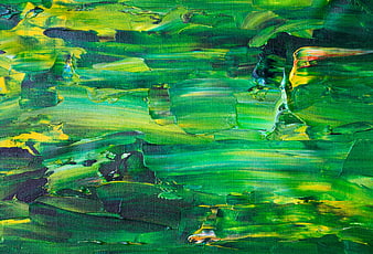 Abstract Green and Yellow Oil Painting Texture Close-Up