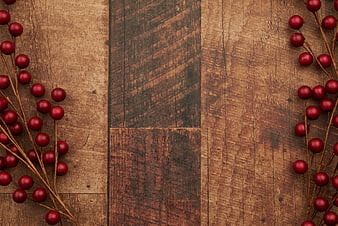 Rustic Red Berries on Wooden Background with Copyspace